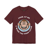 Smiling Monkey Cartoon Good Luck Design Unisex Heavy Cotton Tee Funny Cute Graphic Shirt Positive Vibes Humor Artwork Casual Wear Gift For Friends