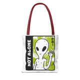 Not Alone Alien Tote Bag Sci Fi Extraterrestrial UFO Design Canvas Bag Space Lover Reusable Eco Friendly Durable Shopping Travel Lifestyle Tote