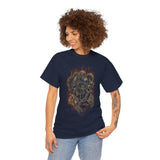 Burning Jester Skull Unisex Heavy Cotton Tee Gothic Flame Joker Skeleton Streetwear T Shirt Bold Dark Fantasy Design Perfect For Rebels Gamers Metal Lovers And Artists