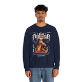 Fighter Resilience Victorious Flame Statue Graphic Unisex Heavy Blend Crewneck Sweatshirt Motivation Streetwear Pullover