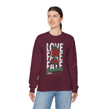 Love Fake Friendship Rose Crewneck Comfortable Unisex Sweatshirt Bold Graphic Streetwear Pullover Empowering Artistic Floral Design For Self Expression Perfect Gift For Friends Birthdays Cozy Days Casual Wear