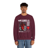 Heart Flower Graphic Unisex Heavy Blend Crewneck Sweatshirt Comfortable Streetwear Pullover Bold Red and Black Floral Heart Design Symbol of Love Strength and Vitality Perfect Gift for Friends...