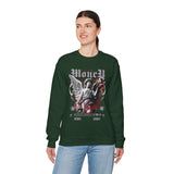 Money Bright Unisex Heavy Blend Crewneck Sweatshirt Angel Statue Graphic Gothic Streetwear Red Neon Artistic Fashion Pullover
