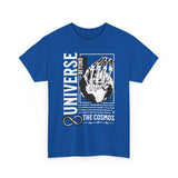 Universe Beyond The Cosmos Unisex Heavy Cotton Tee Graphic Black T Shirt Skeleton Hand Space Infinity Streetwear Futuristic Sci Fi Artistic Fashion Outfit