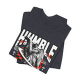 Unisex Jersey Short Sleeve Tee Humble Angel Statue Graphic Streetwear Fire Print T Shirt Bold Motivational Urban Fashion Outfit