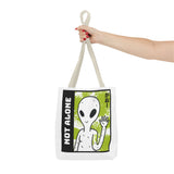 Not Alone Alien Tote Bag Sci Fi Extraterrestrial UFO Design Canvas Bag Space Lover Reusable Eco Friendly Durable Shopping Travel Lifestyle Tote