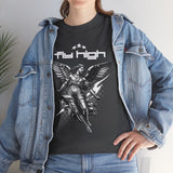 Fly High Angel Design Unisex Heavy Cotton Tee Streetwear Graphic T Shirt Spiritual Guardian Winged Warrior Style