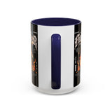 Fighter Accent Coffee Mug 11oz 15oz Black Ceramic Cup with Greek Warrior Statue and Flames Design for Hustlers and Motivated Minds