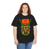Cell Samurai Unisex Heavy Cotton Tee Vibrant Neon Japanese Warrior Art Streetwear T Shirt Futuristic Samurai Design Perfect For Anime Lovers Festivals Tattoo Artists And Modern Cultural Fashion Fans