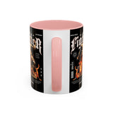 Fighter Accent Coffee Mug 11oz 15oz Black Ceramic Cup with Greek Warrior Statue and Flames Design for Hustlers and Motivated Minds