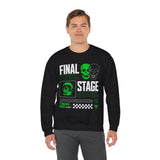 Final Stage Unisex Heavy Blend Crewneck Sweatshirt Graphic Pullover Black Skull Neon Green Streetwear Futuristic Cyberpunk Bold Artistic Fashion Outfit