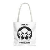 I Want To Believe Alien Tote Bag Sci Fi UFO Extraterrestrial Design Canvas Bag Space Mystery Reusable Eco Friendly Durable Shopping Travel Tote