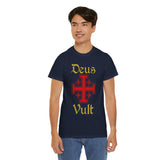 Deus Vult Unisex T Shirt Medieval Crusader Cross Graphic Tee Warrior Knight Inspired Vintage Christian Symbol Heavy Cotton Streetwear