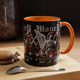 Money Bright Angel Accent Coffee Mug 11oz 15oz Gothic Statue Black Ceramic Cup with Red Flames and Cash Design for Hustlers