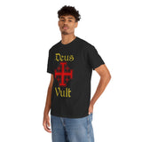 Deus Vult Unisex T Shirt Medieval Crusader Cross Graphic Tee Warrior Knight Inspired Vintage Christian Symbol Heavy Cotton Streetwear
