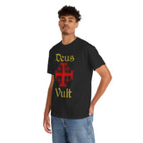 Unisex Deus Vult T Shirt Medieval Crusader Cross Graphic Tee Warrior Knight Inspired Vintage Christian Symbol Heavy Cotton Streetwear