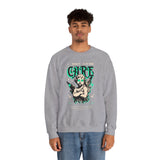 I Don’t Care True Freedom Angel Unisex Heavy Blend Crewneck Sweatshirt Gothic Cherub Graphic Bold Motivational Streetwear Statement Pullover