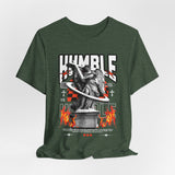Unisex Jersey Short Sleeve Tee Humble Angel Statue Graphic Streetwear Fire Print T Shirt Bold Motivational Urban Fashion Outfit