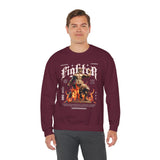 Fighter Resilience Victorious Flame Statue Graphic Unisex Heavy Blend Crewneck Sweatshirt Motivation Streetwear Pullover