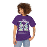 Neo Invaders Futuristic Holographic Graphic Unisex Heavy Cotton Tee Bold Sci Fi Cyberpunk Streetwear Statement T Shirt