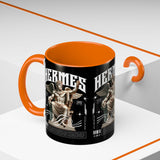 Hermes Accent Coffee Mug 11oz 15oz Black Ceramic Mythology Cup with Greek God Winged Statue Design for History Lovers and Art Enthusiasts