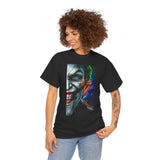 Jocker Split Insanity Unisex Heavy Cotton Tee Bold Gothic Streetwear Dark Psychological Art Design Statement Shirt for Fearless Thinkers and Risk Lovers