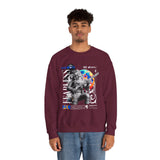 Fearless Memory Unisex Heavy Blend Crewneck Sweatshirt Graphic Pullover Black Astronaut Space Warrior Futuristic Sci Fi Bold Streetwear Artistic Fashion Outfit
