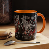 Money Bright Accent Coffee Mug 11oz 15oz Black Ceramic Gothic Angel Statue Design with Red Neon Artwork for Hustlers and Bold Thinkers