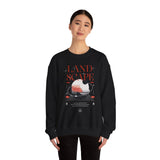 Landscape Unisex Heavy Blend Crewneck Sweatshirt Graphic Pullover Black Nature Inspired Abstract Mountain Outdoor Adventure Modern Streetwear Artistic Creative Fashion Outfit