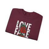 Love Fake Friendship Rose Crewneck Comfortable Unisex Sweatshirt Bold Graphic Streetwear Pullover Empowering Artistic Floral Design For Self Expression Perfect Gift For Friends Birthdays Cozy Days Casual Wear