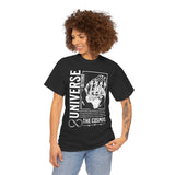 Universe Beyond The Cosmos Unisex Heavy Cotton Tee Graphic Black T Shirt Skeleton Hand Space Infinity Streetwear Futuristic Sci Fi Artistic Fashion Outfit