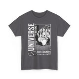 Universe Beyond The Cosmos Unisex Heavy Cotton Tee Graphic Black T Shirt Skeleton Hand Space Infinity Streetwear Futuristic Sci Fi Artistic Fashion Outfit