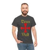 Deus Vult Unisex T Shirt Medieval Crusader Cross Graphic Tee Warrior Knight Inspired Vintage Christian Symbol Heavy Cotton Streetwear