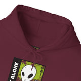 Not Alone Alien Unisex Hoodie UFO Graphic Pullover Sweatshirt Cartoon Extraterrestrial Sci Fi Space Themed Conspiracy Inspired Paranormal Streetwear