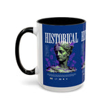 Historical Accent Coffee Mug 11oz 15oz Black Ceramic Cup with Greek Goddess Statue and Purple Floral Design for Art and History Lovers