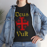 Deus Vult Unisex T Shirt Medieval Crusader Cross Graphic Tee Warrior Knight Inspired Vintage Christian Symbol Heavy Cotton Streetwear