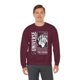 Universe Beyond The Cosmos Unisex Heavy Blend Crewneck Sweatshirt Graphic Pullover Black Skeleton Hand Space Infinity Streetwear Futuristic Sci Fi Artistic Fashion Outfit