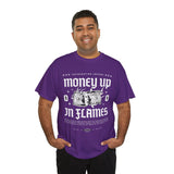 Money Up In Flames Unisex Heavy Cotton Tee Graphic T Shirt Black Streetwear Bold Money Graphic Fire Design Hustler Entrepreneur Alpha Mindset Wealth Fashion