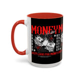 Money Ambition Accent Coffee Mug 11oz 15oz Black Ceramic Cup with Bold Red Typography and Cash Stack Design for Entrepreneurs and Hustlers