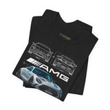 Mercedez Benz AGM Aggressive Silver Widebody Supercar Blueprint Unisex Heavy Cotton Tee Performance Street Machine Graphic Shirt For Car Lovers And Gearheads