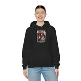 Mystic Mask Flames Graphic Unisex Heavy Blend Hoodie Hustler Streetwear Motivational Dark Mystery Bold Fire Design