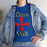 Deus Vult Unisex T Shirt Medieval Crusader Cross Graphic Tee Warrior Knight Inspired Vintage Christian Symbol Heavy Cotton Streetwear