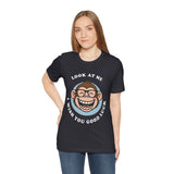 Smiling Monkey Cartoon Good Luck Design Unisex Heavy Cotton Tee Funny Cute Graphic Shirt Positive Vibes Humor Artwork Casual Wear Gift For Friends