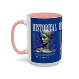 Historical Accent Coffee Mug 11oz 15oz Black Ceramic Cup with Greek Goddess Statue and Purple Floral Design for Art and History Lovers