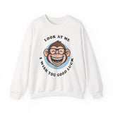 Smiling Monkey Cartoon Good Luck Unisex Sweatshirt Funny Cute Graphic Pullover Positive Vibes Humor Design Cozy Warm Casual Wear Gift For Friends Family