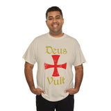 Unisex Deus Vult T Shirt Medieval Crusader Cross Graphic Tee Warrior Knight Inspired Vintage Christian Symbol Heavy Cotton Streetwear