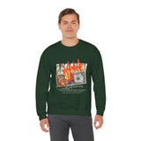 Money Is Not Just Currency Burning Dollar Graphic Unisex Heavy Blend Crewneck Sweatshirt Hustler Streetwear Motivational Cash Fire Design