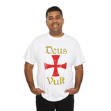 Unisex Deus Vult T Shirt Medieval Crusader Cross Graphic Tee Warrior Knight Inspired Vintage Christian Symbol Heavy Cotton Streetwear