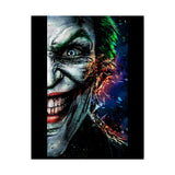 Joker Split Insanity Glossy Poster Bold Gothic Wall Art Dark Psychological Design Fiery Abstract Expression Print for Collectors, Creators, and Visionary Spaces