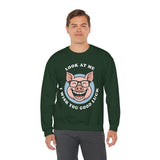 Look At Me I Wish You Good Luck Funny Pig Unisex Sweatshirt Hilarious Cartoon Graphic Pullover Positive Vibes Humor Design Cozy Casual Wear Gift Idea